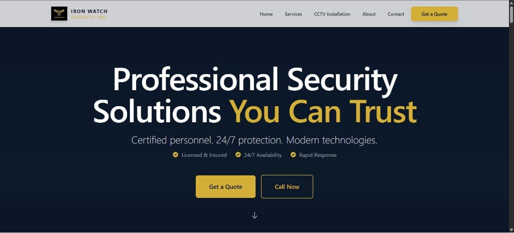 IronWatch Security homepage screenshot