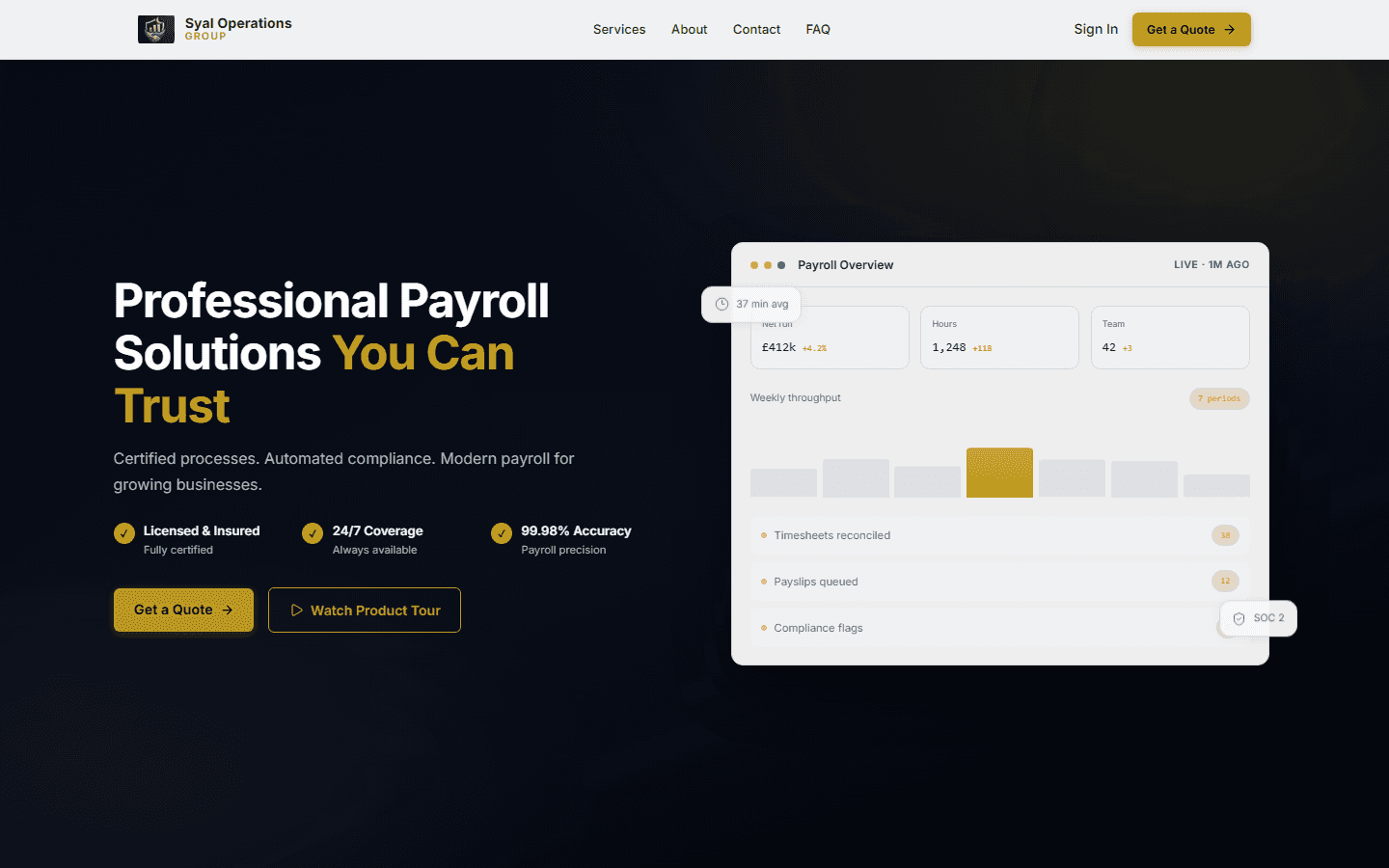 Payroll Administrator homepage screenshot