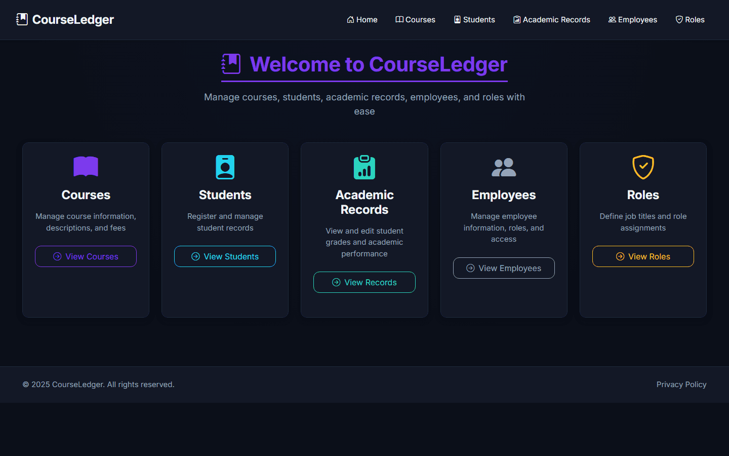 Student Registration Portal homepage screenshot
