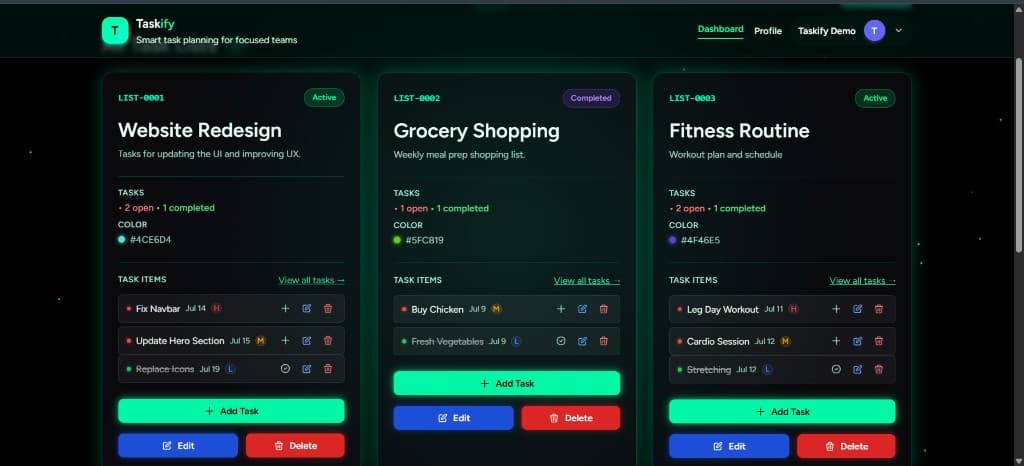 Taskify dashboard screenshot